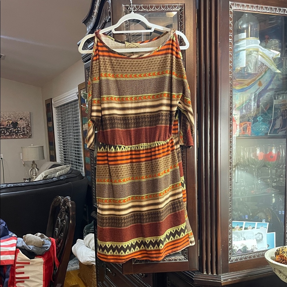Judith March -Bohemian Long Sleeve Dress in Earth Tones